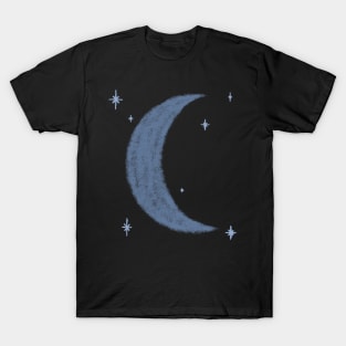 Blue Moon and Stars Graphic Art Textured Celestial T-Shirt